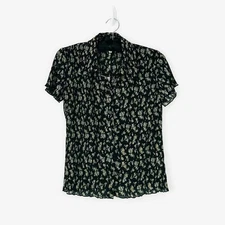 Who What Wear Emerson Button Down Plisse Shirt Size S Black Ditsy Floral Blouse