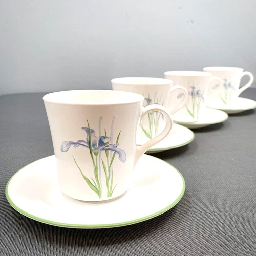 VTG Corelle Shadow Iris Corning Ware Coffee Tea Mugs Saucer Set of 4 USA Spring