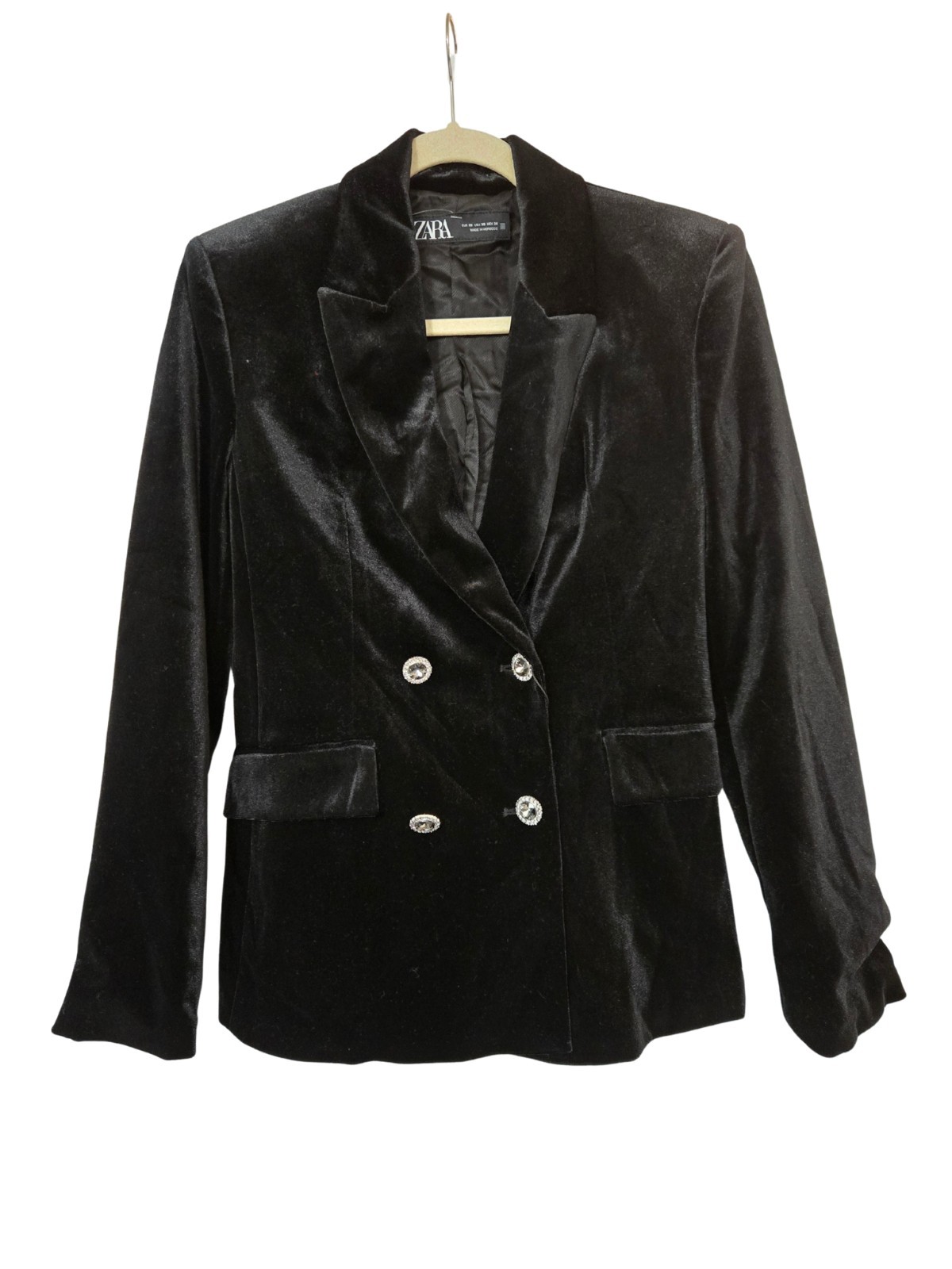 Zara Velvet Double Breasted Blazer With Jewel Buttons Black Size XS NWOT