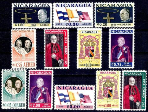 Nicaragua 1959 Cardinal Spellman/Visit Pope John XXIII Coat of Arms Flag 12v MNH - 第 1/1 張圖片