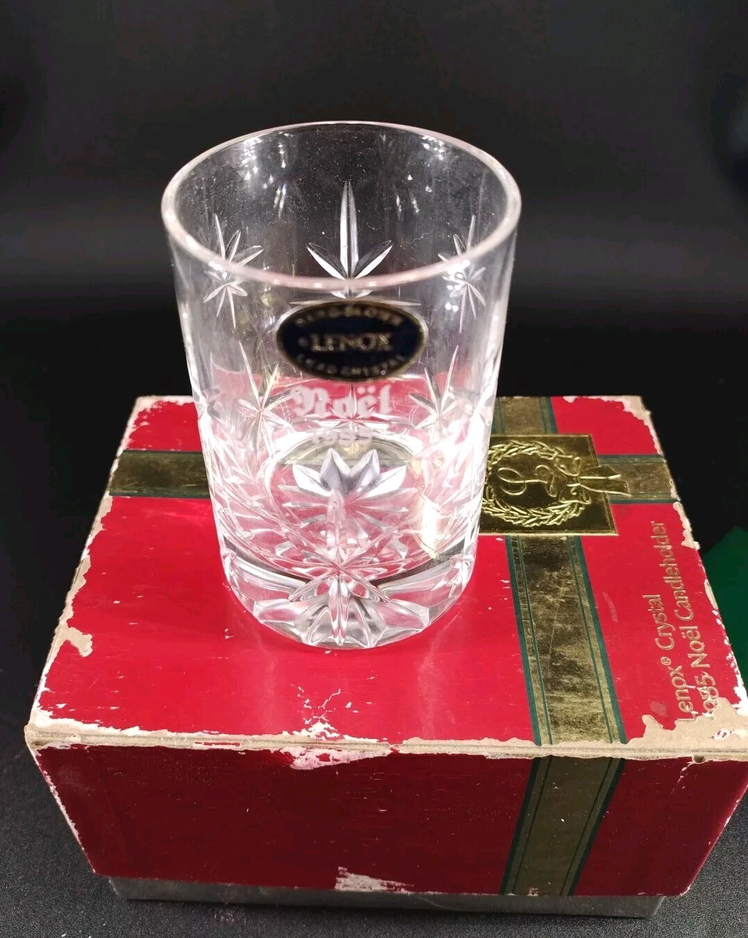 LENOX CRYSTAL 1985 “Noel” Candleholder Hand Blown Crystal Orig Box 3.5"
