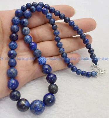 Natürliche 6-14mm Echte Blau Lapis Lazuli Runde Edelstein Perlen Halskette 45cm - Bild 1 von 4