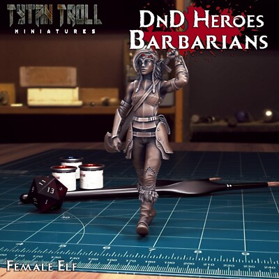 Heroische Elf Barbarin Miniatur Elf Kämpferin Figur für TTRPG's wie D&D 5e