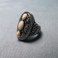 NK Sterling Silver 925 Ornate 14k Rose Quartz Ring Size 6.5