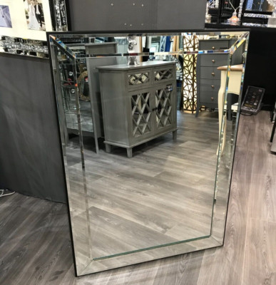 Moderner Deko Design Silber abgeschrägter Wandspiegel schwarz gerahmt Free Style 108x77cm