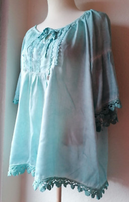   ITALY MODA   seidige BLUSE TOP SHIRT  Gr. L 40 42 oversized türkis wash out