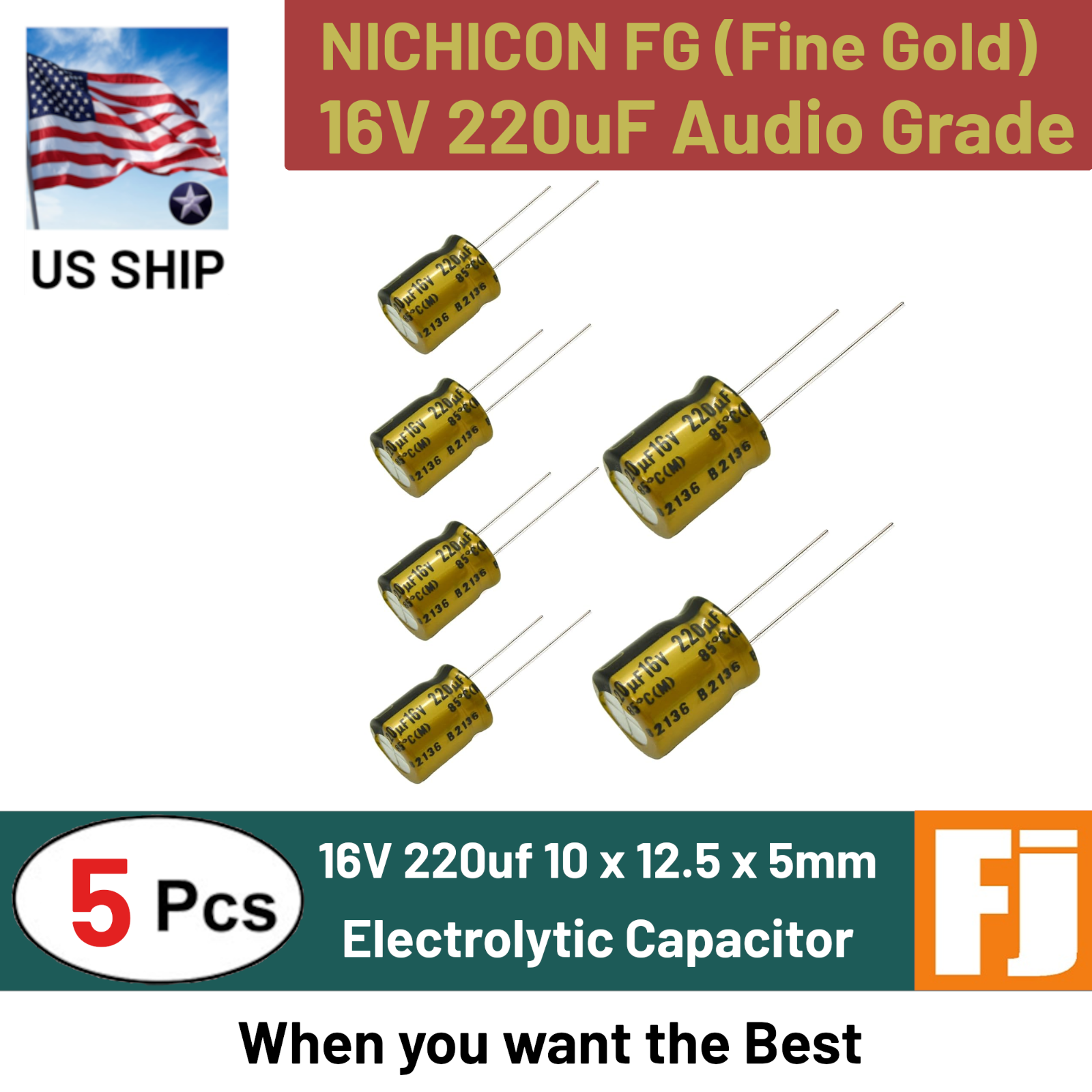 Nichicon Muse FG Fine Oro Ufg1v221mpm 220uf 35v 10x20mm Rm5 [10