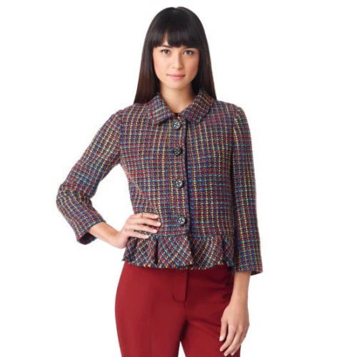 Giacca Kate Spade Dayna multicolore tweed orlo plissettato nuova con etichette $548 taglia 0