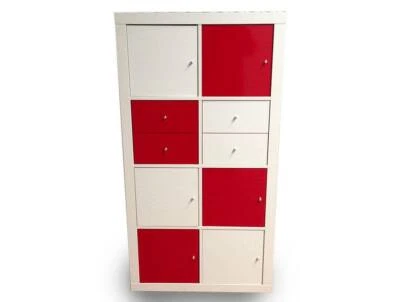 Ikea Expedit 8 Cube Storage Cabinet Shelf Red White Doors