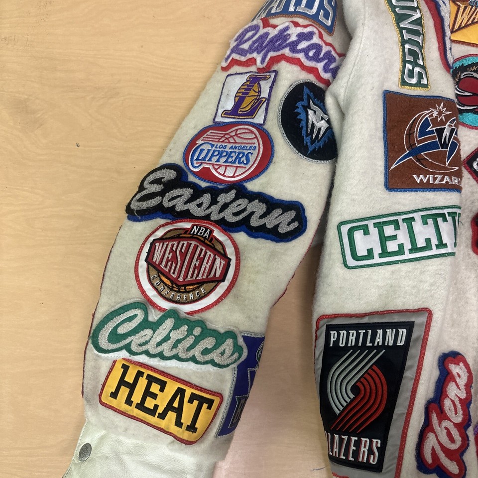 Jeff Hamilton NBA Teams Wool/Leather Jacket White Red Stitch Patch Sz