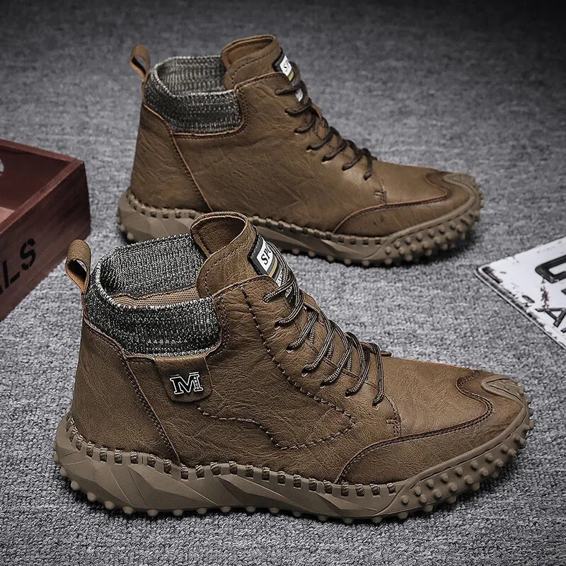 Botas De Cuero Para Hombre Zapatos De Nieve De Felpa Zapatillas Trabajo  Invierno