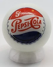 Pepsi 5¢ Bottle Cap 1" Glass Logo Marble w/ Stand