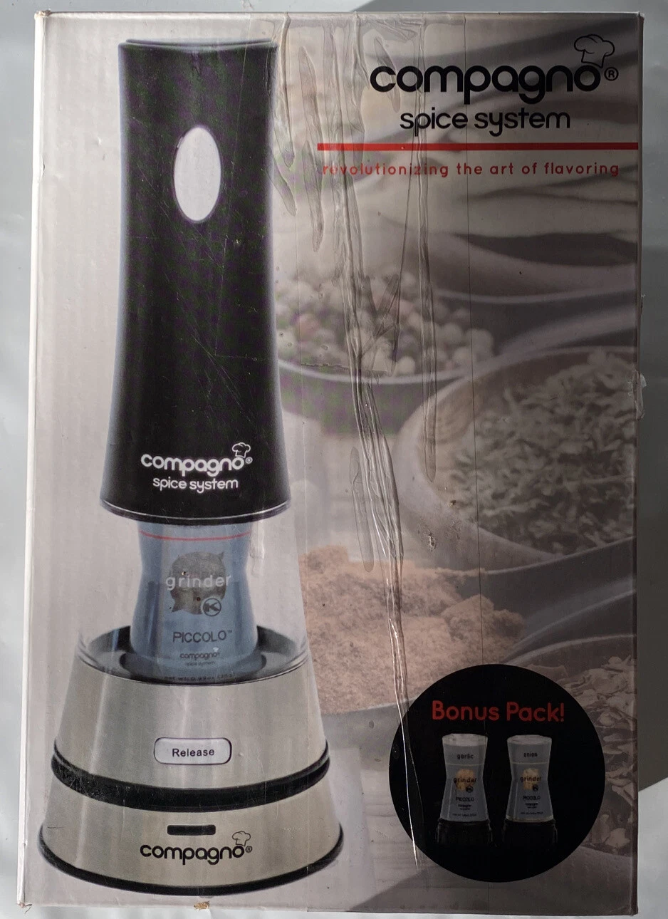 Compagno Spice & Herb Grinder System black + silver Hand held NEW in open box
