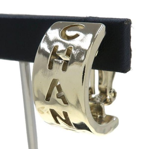 CHANEL Earrings Coco Logo Mark CC Rare Gold B20P HOOP 2.7x1.3cm Gift Clip on FS - Picture 4 of 20