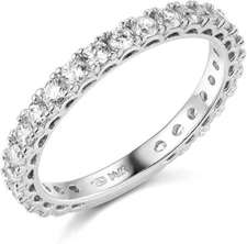 1.75 Ct Round 14k White Gold Created Diamond Eternity Pavé Wedding Band Ring