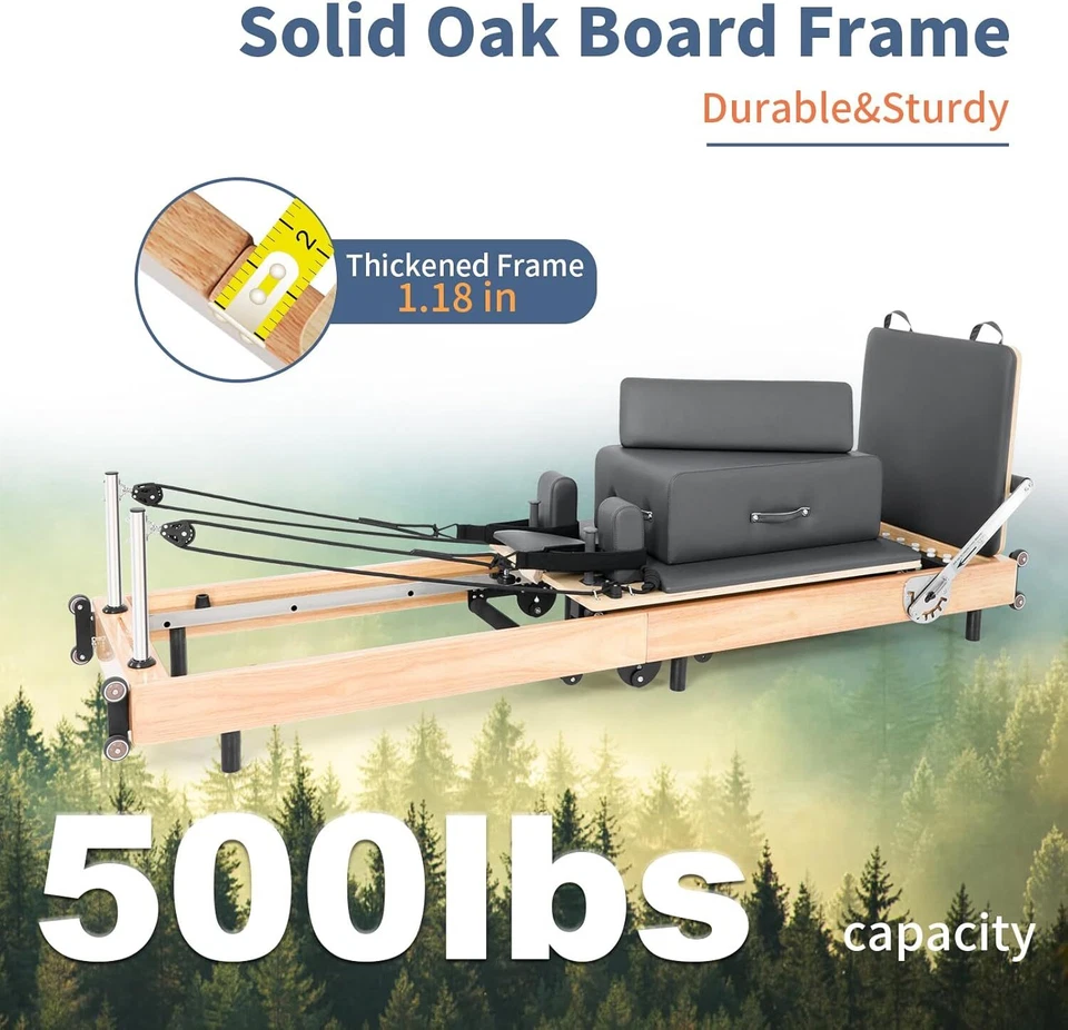 NAIZEA Reformador de Pilates Plegable, Máquina Reformadora de Pilates, Cama de Pilates Madera de Roble Foto 4 de 4