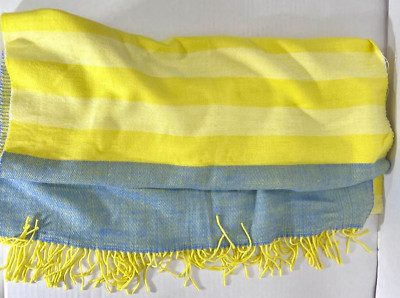 Multi Colored Scarf Wrap Shawl 80'' x24'' Soft Yellow Blue patterns fringe striped