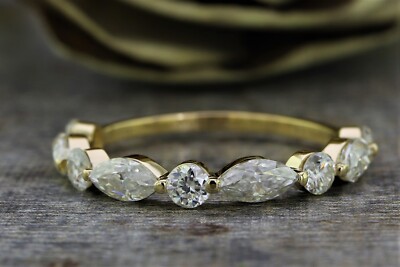 White Marquise & Round Stone Half Eternity Wedding Band Christmas Gift for Her