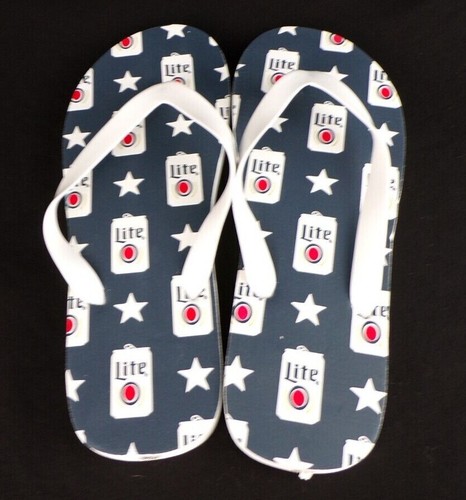 Miller Lite Beer Themed Flip Flops Size 