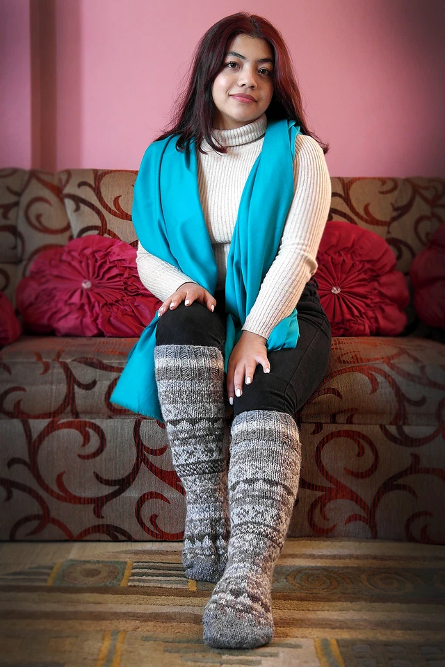 Natural colors Woolen Knee High Socks, Christmas gift socks for sale, Hand knit - Image 2 of 4