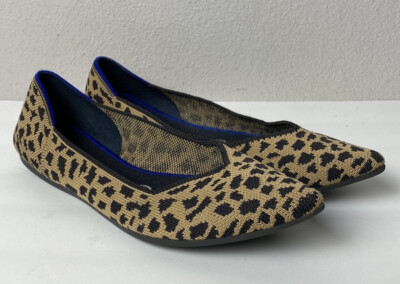 Rothy s woman s leopard print pointed toe knit flat shoes size 7.5