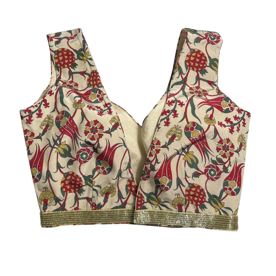 Blusa Halter Recortada XS Sari Lehenga India Boda Cuentas Festival Boho Foto 4 de 4