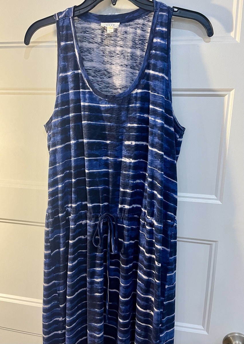 Soft Joie Size Large Stripe Maxi Dress Blue White Sleeveless Indigo L
