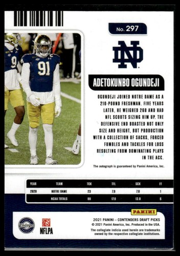 2021 Panini Contenders Draft Picks #297 Adetokunbo Ogundeji - Picture 2 of 2