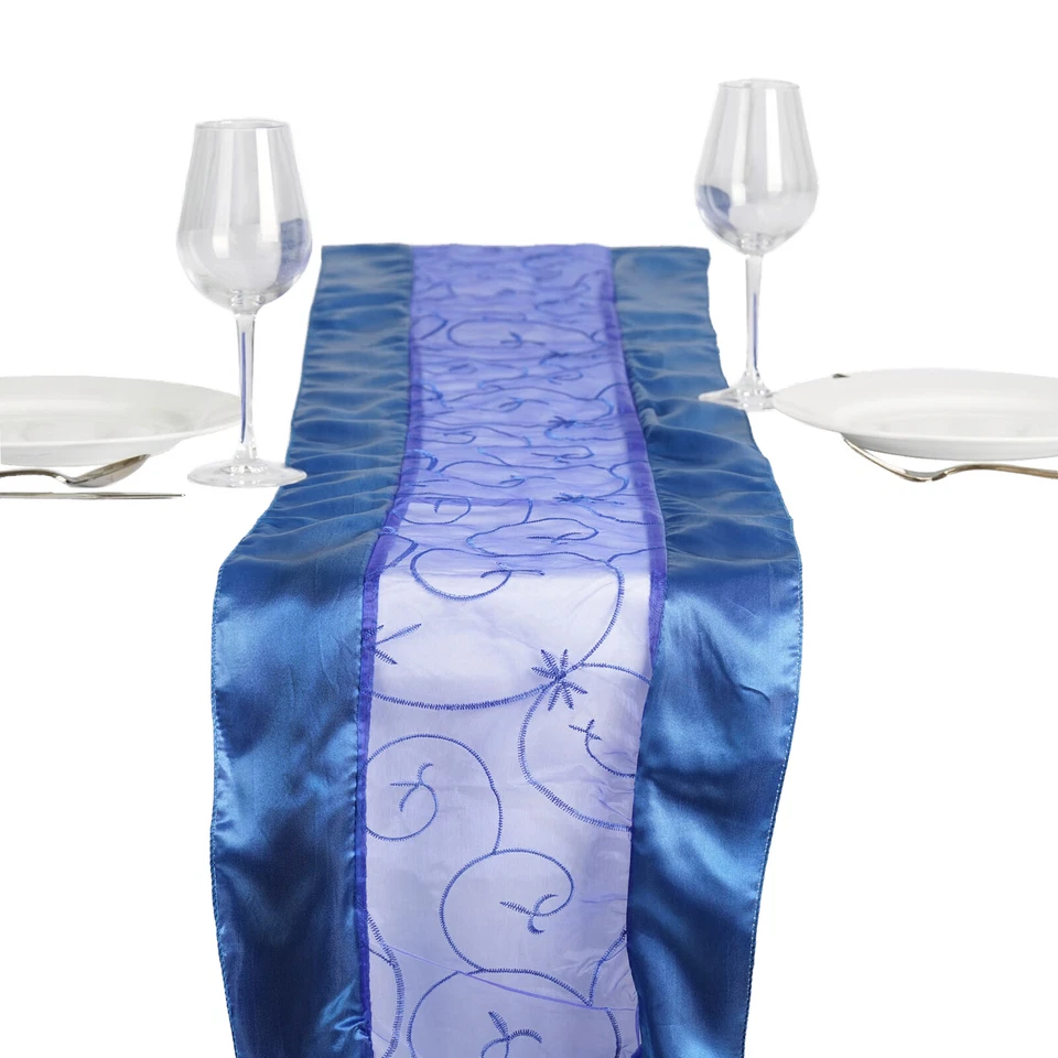 10 Embroidered 14x108" Table RUNNERS with SATIN EDGES Wedding Party Linens - Image 3 of 4
