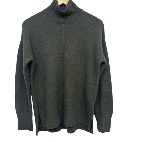 Theory Sweater Medium Slouchy Turtleneck Soft Cashmere Deep Olive Green