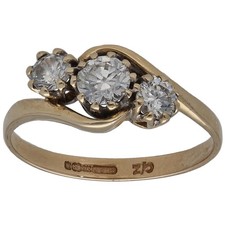 9ct Gold Ring 1.74g Trilogy Cubic Zirconia Size K 1/2 - Fully Hallmarked
