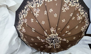 Vintage Umbrella Parasol Brown Floral Japan 27" Long