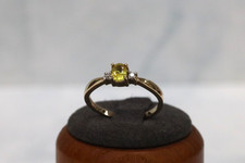 9ct Yellow Gold Yellow Sapphire & Diamond Tri-Stone Ring - Size O - UK Hallmark