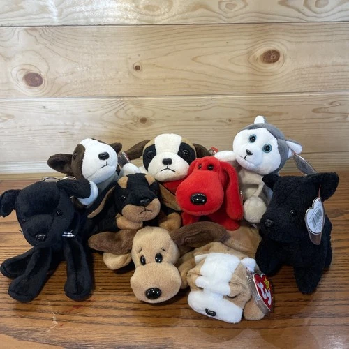Lot Of 9 Vintage 1990s Ty Beanie Baby Dogs Puppies With Tags Luke Scottie Rover