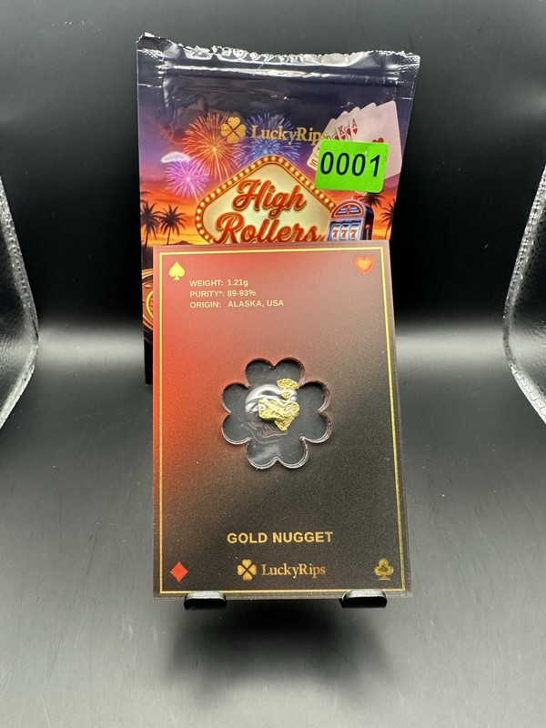 LuckyRips High Roller Gold Nugget Card, 1.21 g Gold, Alaska USA Origin