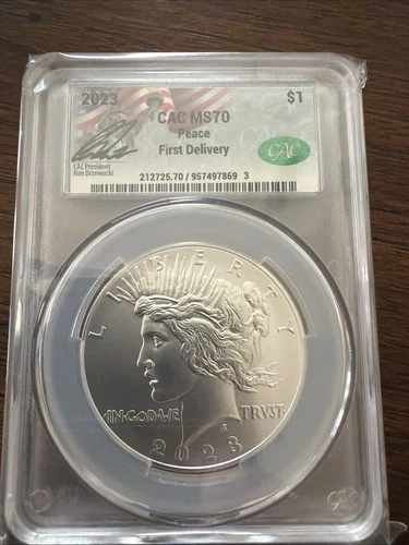 2023-P $1 Silver Peace Dollar CACG MS 70 First Delivery CAC Grading