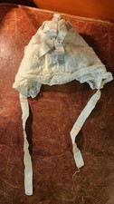 Antique Victorian Edwardian Baby Bonnet Lace w/ Silk Ribbon  Linen Ties...