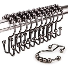 12 Pack Stainless Steel Heavy Duty Shower Curtain HOOKS Double Glide Roller