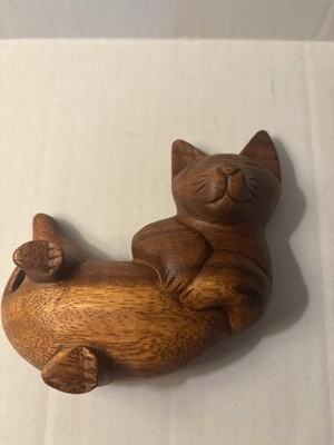 Handcarved Wooden Lazy Cat Figurine