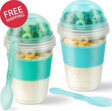Yogurt Parfait Cups with Lids, 2 Pack 20 Oz Reusable Overnight Oats Containers w