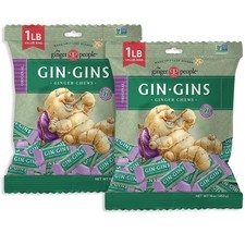 Natural Ginger Chews - Original Flavor, Individually Wrapped, 1 lb Bag Pack of