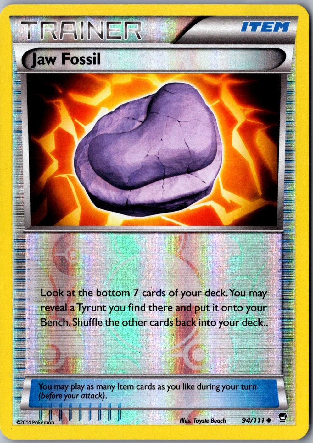 Jaw Fossil 94/111 Pokemon Card LP Reverse Holo Uncommon XY - Furious Fists