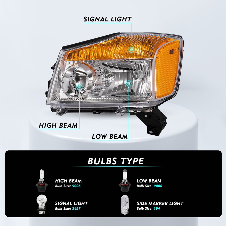 Chrome Headlights For 2004-2015 Nissan Titan & 2005-2007 Armada – Halogen, Clear Lens, Pair