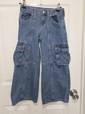Old Navy Big Girl High-Rise Wide Leg Baggy Cargo Blue Jeans Size 7