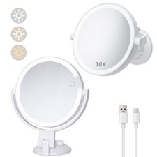 1X 10X Magnifying Shower Mirror with Lights, Rechargeable Lighted Manificatio...