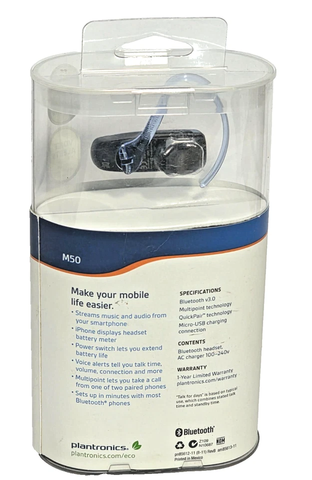 Plantronics M50 Wireless Bluetooth Ear-Hook Headset - Black - Image 3 of 4