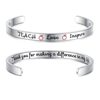 Teacher Appreciation Gifts for Women Bracelets- Teach Love Inspire Cuff Bangle E