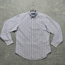 Ralph Lauren Shirt Mens Large Blue Striped Oxford Classic Fit Button Front