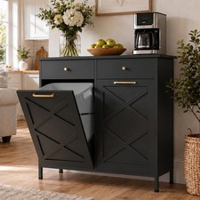 Double Tilt-Out Black Metal Trash Cabinet, 20 Gal with Drawers for Kitchen