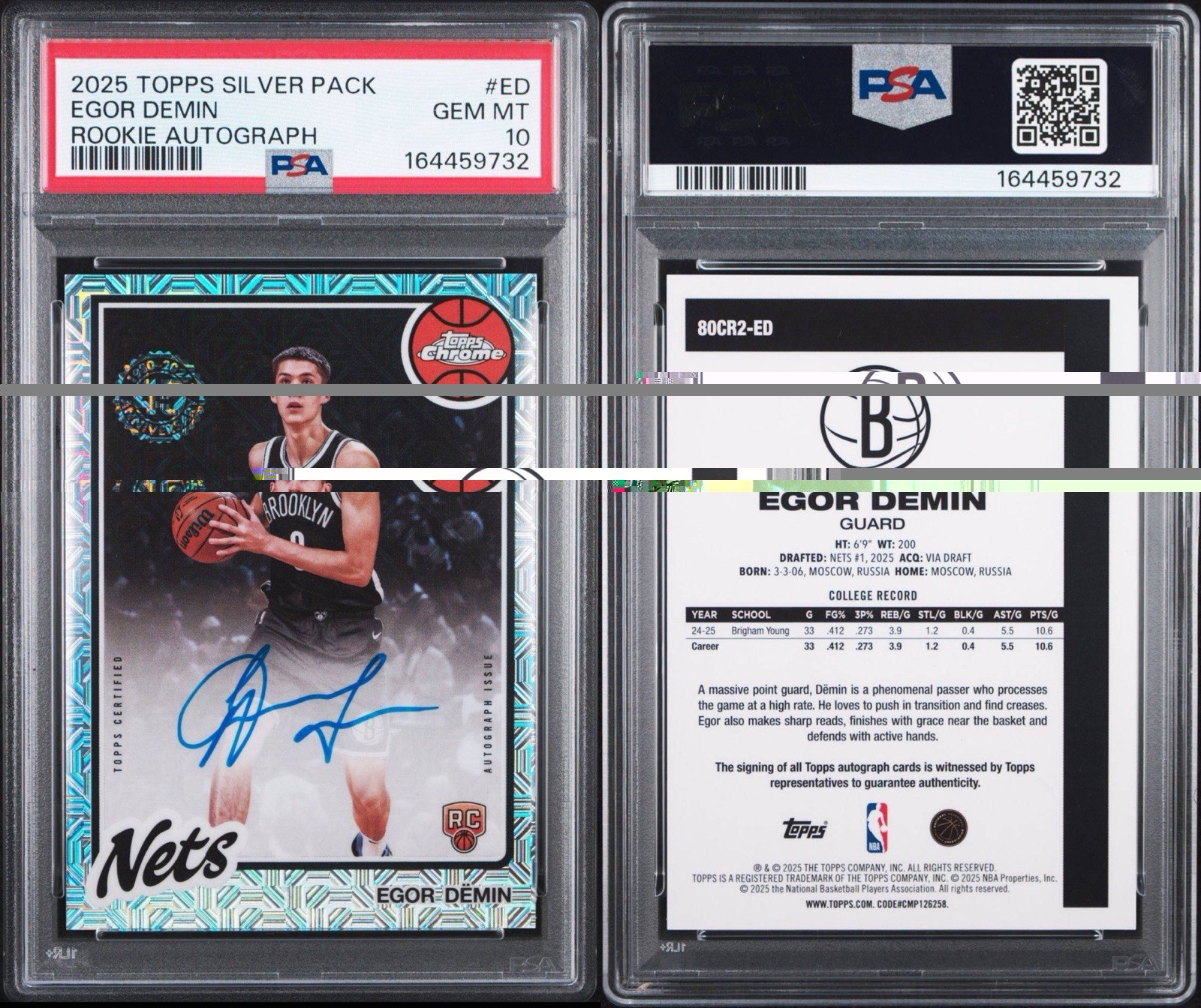 2025-26 Topps Chrome Egor Demin (RC) On Card Auto PSA 10 Pop 4 view 3